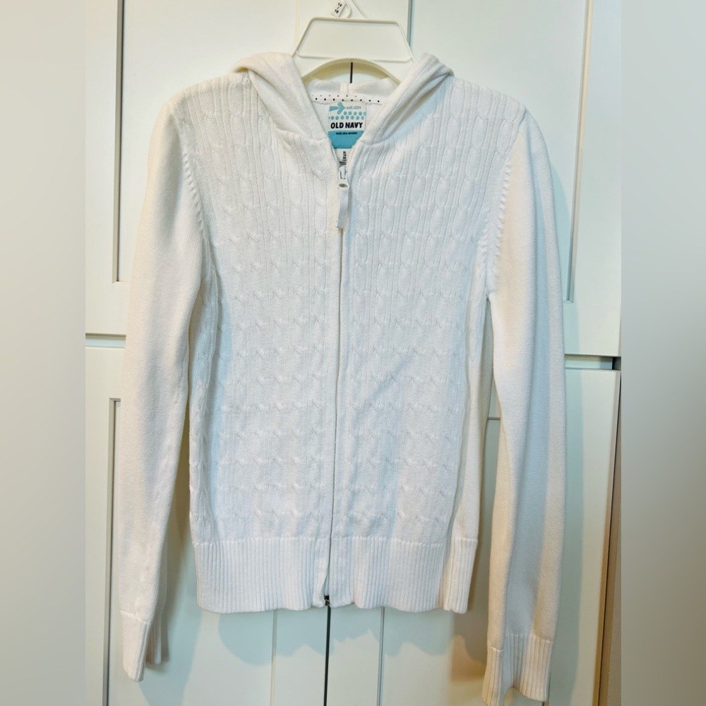 Girls White Cardigan Sweater.